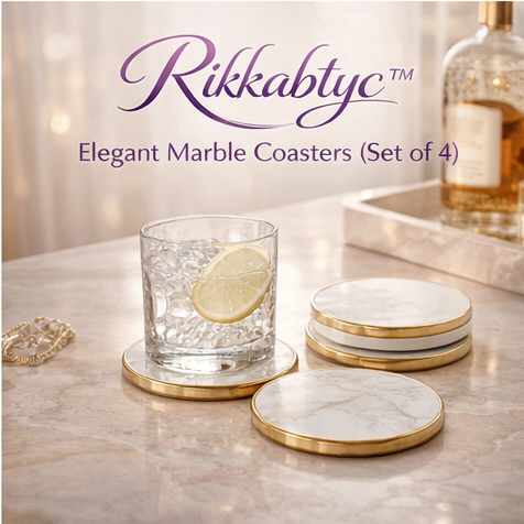 Rikkabtyc™ Elegant Marble Coasters (Set of 4) marble coasters, luxury drinkware, elegant coasters, home accessories, stylish drinkware