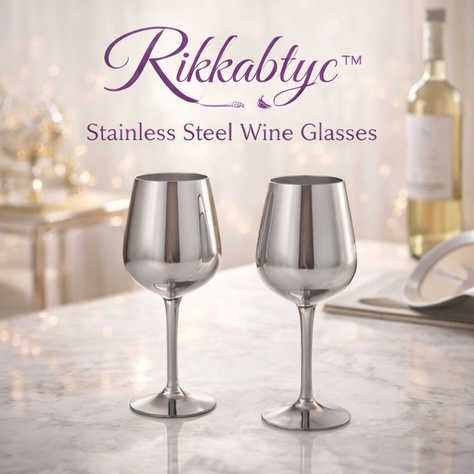 Rikkabtyc™ Stainless Steel Wine Glasses (Set of 2) stainless steel wine glasses, luxury drinkware, modern wine glasses, chic wine accessories