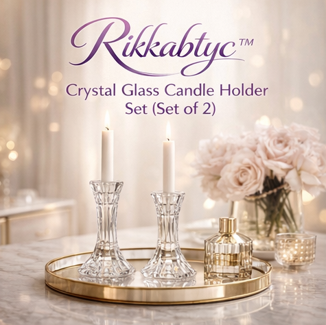 Rikkabtyc™ Crystal Glass Candle Holder Set (Set of 2) crystal candle holders, luxury decor, ambient lighting, home accessories, modern candle holders