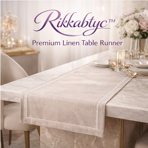 Rikkabtyc™ Premium Linen Table Runner, linen table runner, elegant dining, luxury tableware, modern decor, table linens