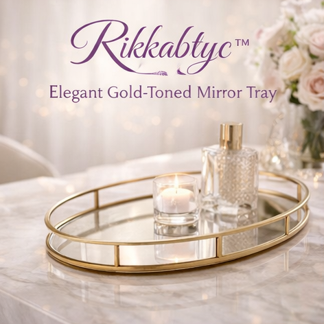 Rikkabtyc™ Elegant Gold-Toned Mirror Tray, gold mirror tray, luxury decor, home serving tray, modern tray, elegant home accessories